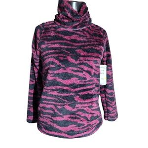 Zella Purple Zebra Print Plush Shirt Top Women's Large